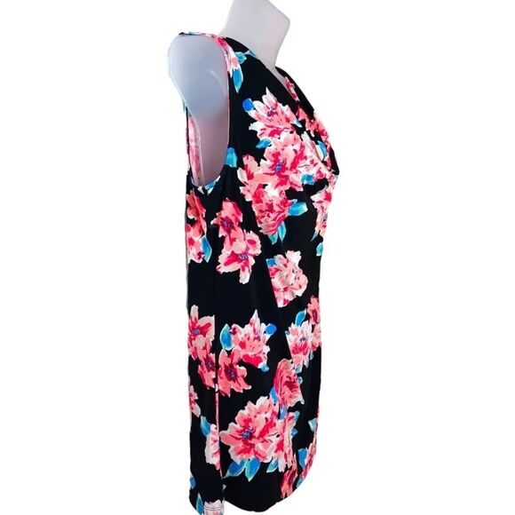 ELLEN TRACY Women’s Black Floral Drape Neck Blouse Top M Bow Detail, Stretch - Picture 2 of 9